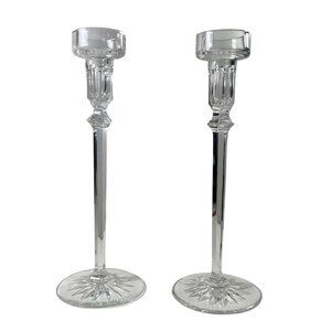 Vintage Rogaska Art Glass Crystal Taper Candle Holder Tall Round Starburst 10.25